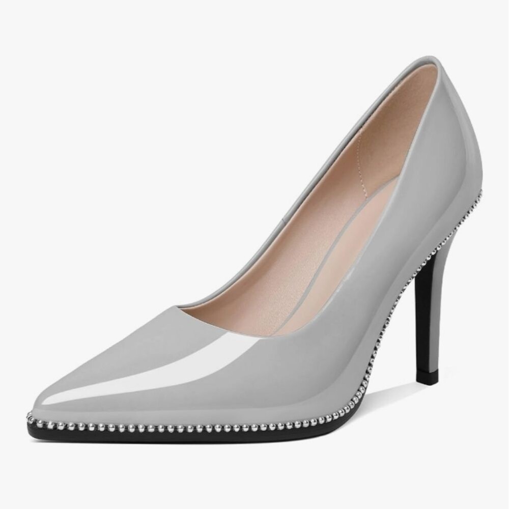Mallytweeds Elegant Gray Patent Faux Leather Pumps Size 9.5 NWOT 3.5 In Heel